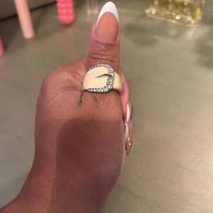 Cream and Silver Ring with Rhinestones